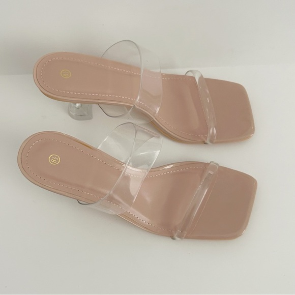 Cream and Tan Heels with Modern Transparent Design - Picture 4 of 6